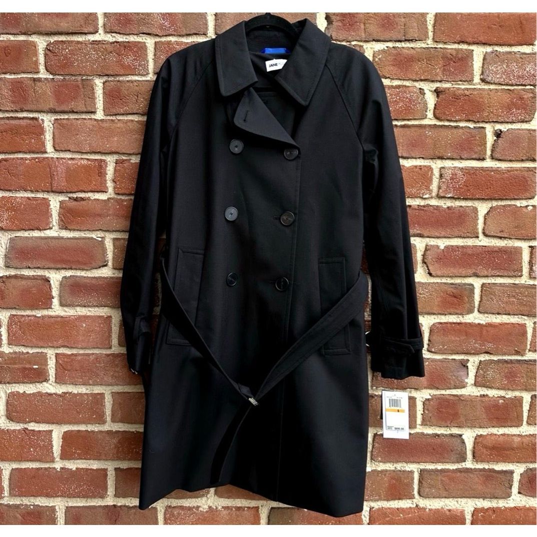 Jane Post $895 Wool Cashmere Double Breasted Trench Coat Black Belted Small New